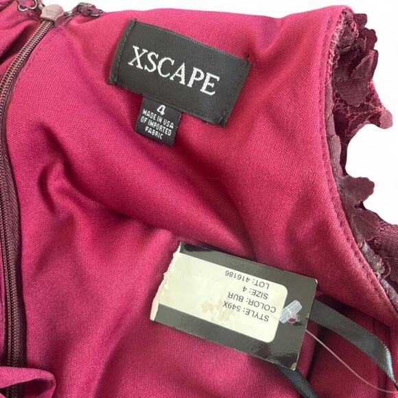 XSCAPE MADE IN USA BURGUNDY FLOWER PROM FORMAL MAXI DRESS SZ. 4 SMALL NWT - Picture 6 of 6